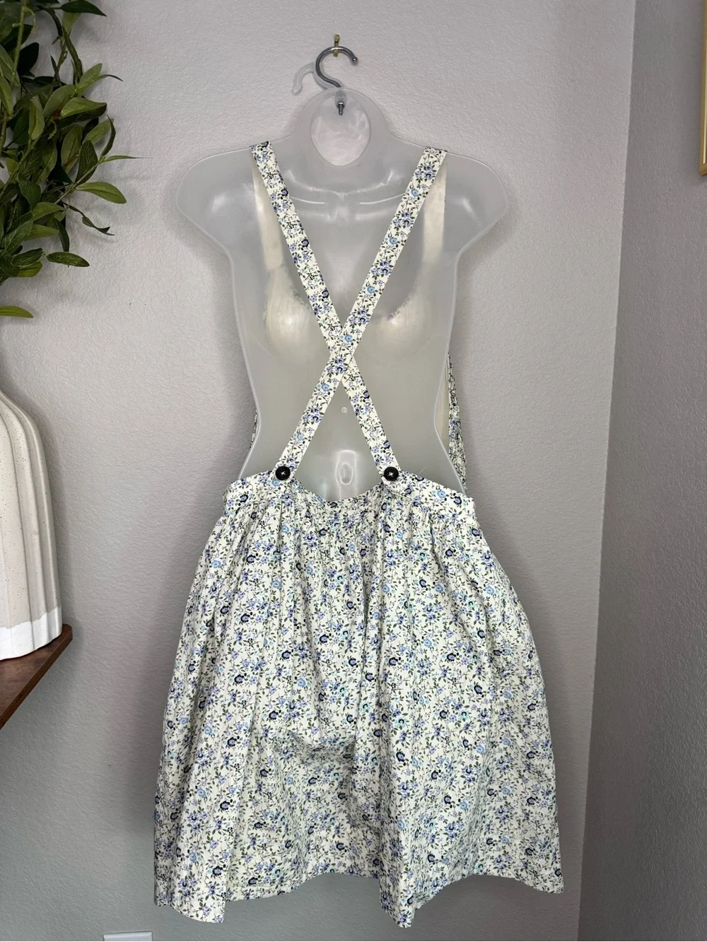 Free People Petunia Mini Dress XL Blue Floral Smocked Cross Back Cotton Boho
